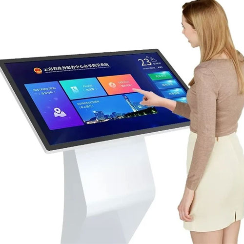 Totem with digital touchscreen.